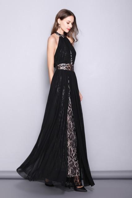 Runway Designer Dresses  Halter Sleeveless Embroidery Lace Open Back Long Party Prom Maxi Dresses Mssaz Desses