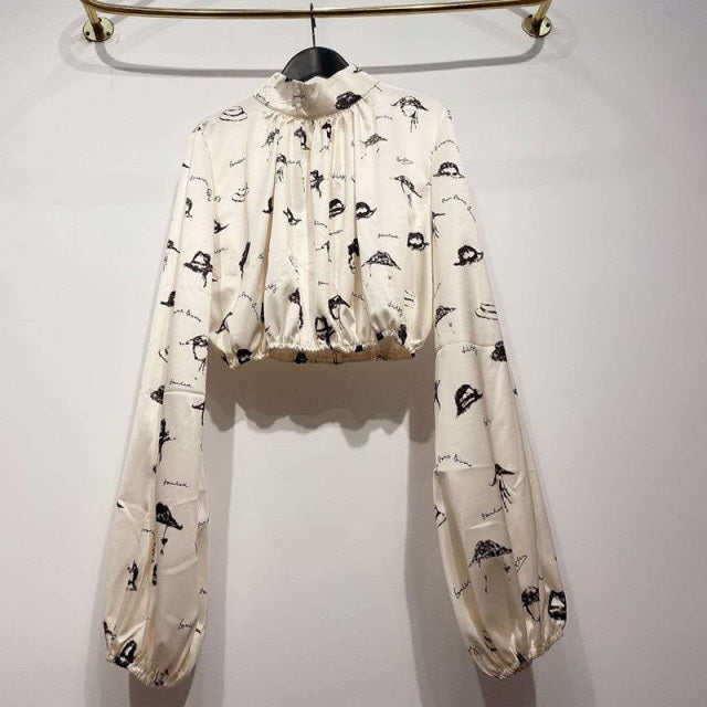 Lantern Long Sleeve Stand Collar Short Top Mssza