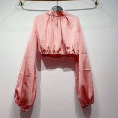 Lantern Long Sleeve Stand Collar Short Top Mssza