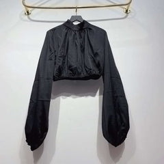 Lantern Long Sleeve Stand Collar Short Top Mssza