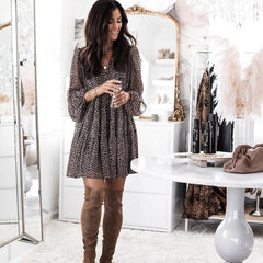 Casual V-neck Long Sleeve Button Mini Dress Mssaz Desses