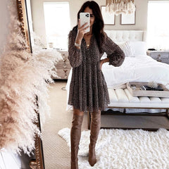 Casual V-neck Long Sleeve Button Mini Dress Mssaz Desses
