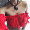 Lantern Sleeve Strapless Beach Style Medium Stretch Crop Top Mssza