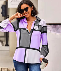 Casual Basic Long Sleeve Abstract Face Printed Blouse Shirt Mssza