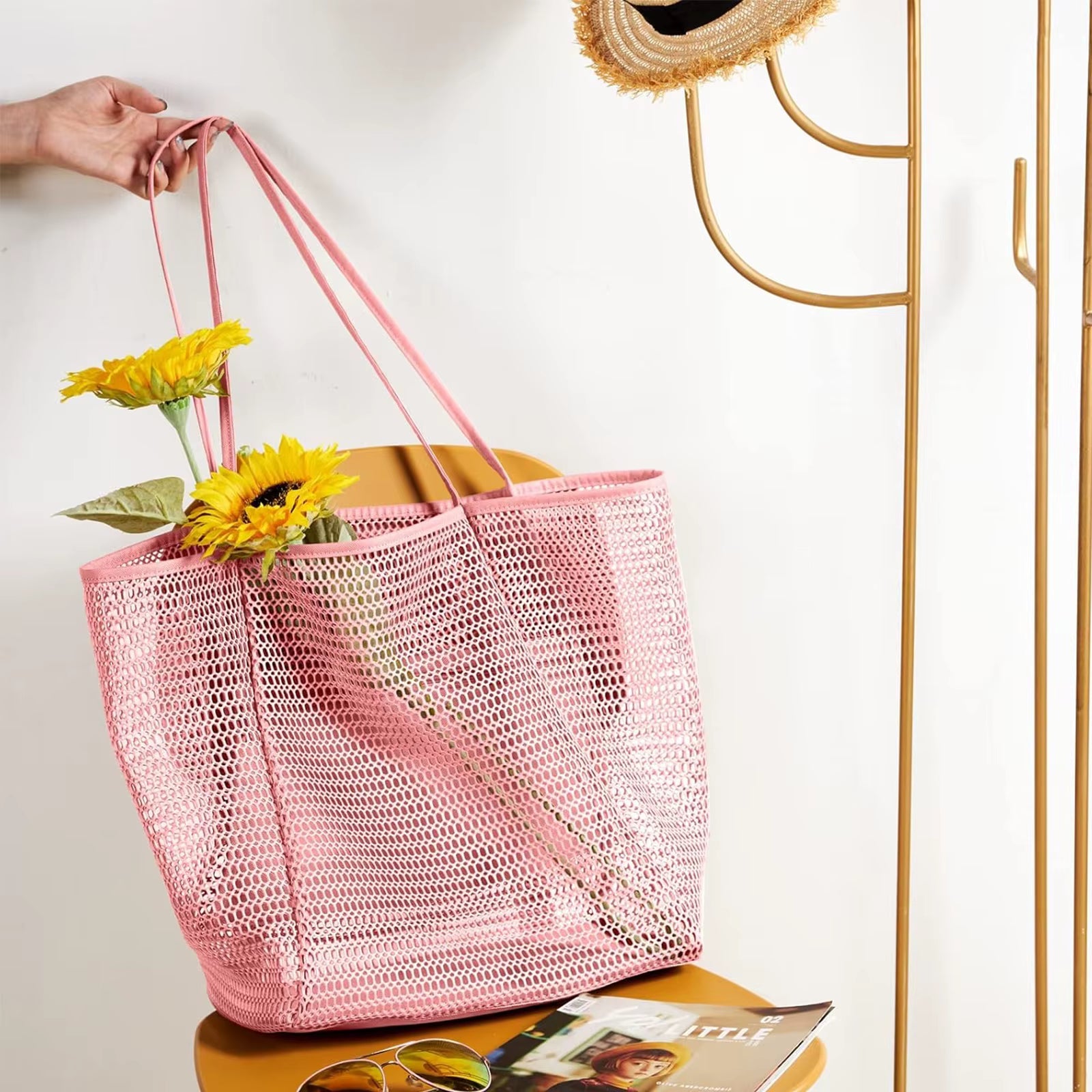 Casual Large Capacity Foldable Mesh Beach Shoulder Tote Bag Mssza