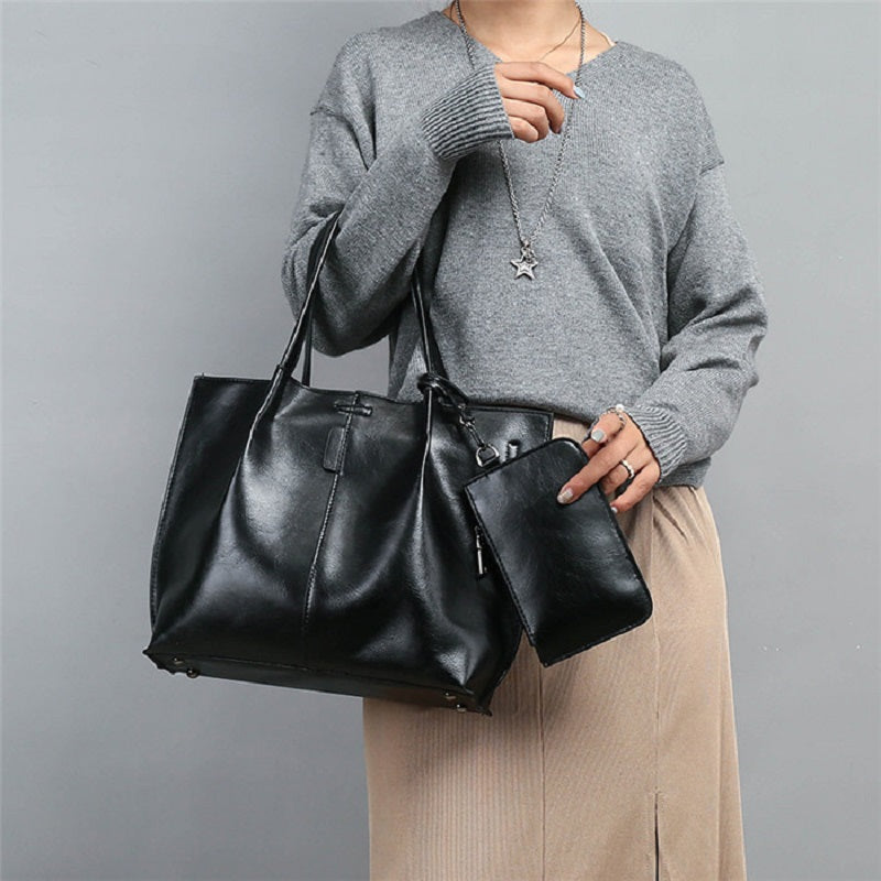 Large Capacity  Luxury Oil Wax Leather Handbags Mssza