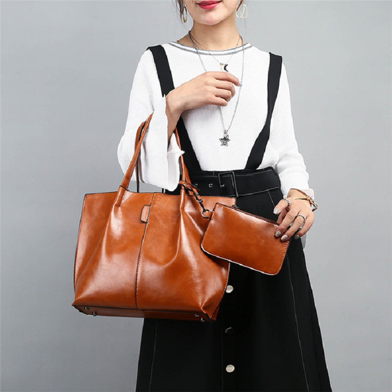 Large Capacity  Luxury Oil Wax Leather Handbags Mssza