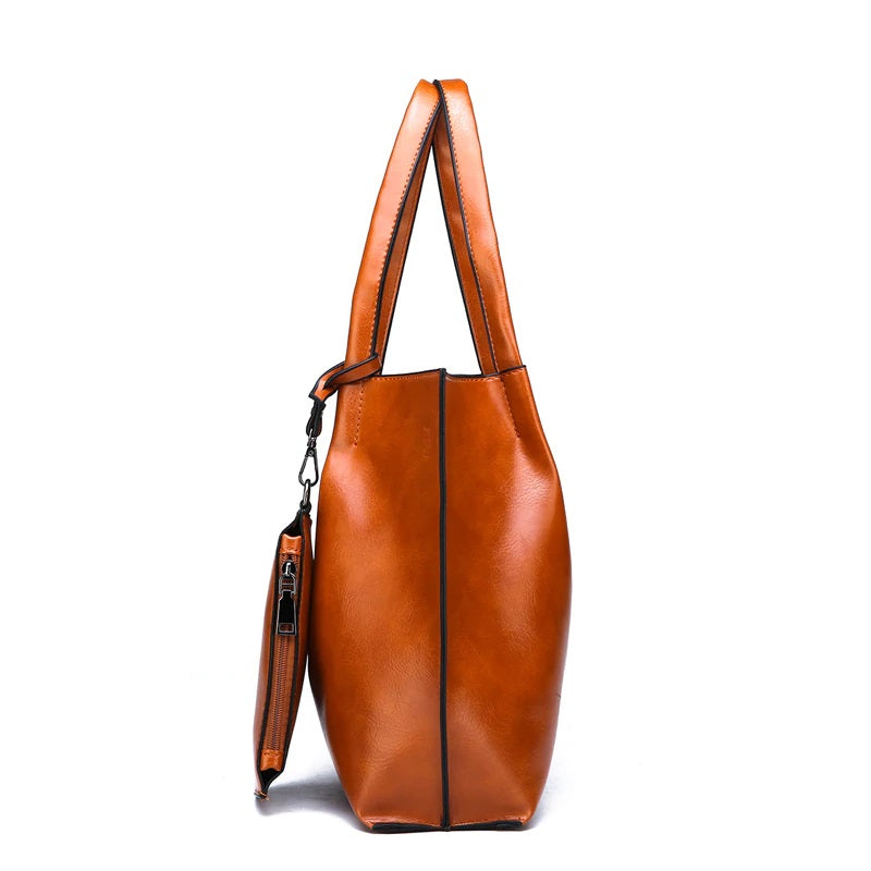 Large Capacity  Luxury Oil Wax Leather Handbags Mssza
