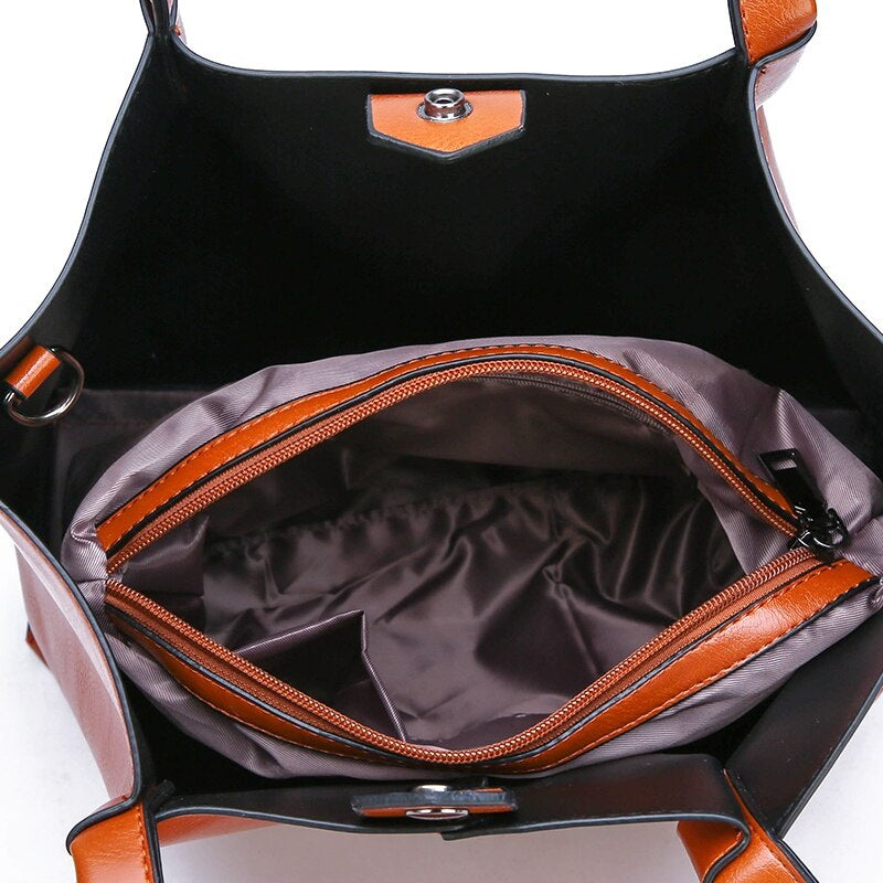 Large Capacity  Luxury Oil Wax Leather Handbags Mssza