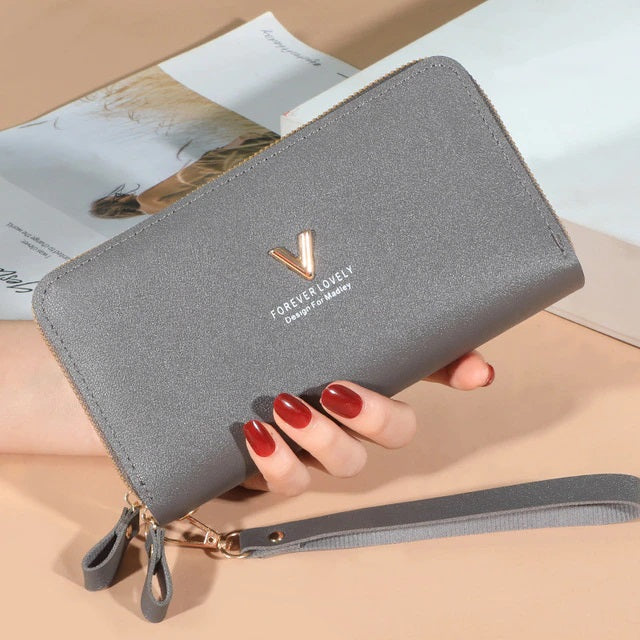 Large Capacity PU Solid Color Zipper Wallet Mssza