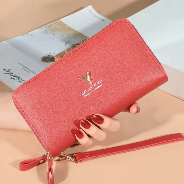 Large Capacity PU Solid Color Zipper Wallet Mssza