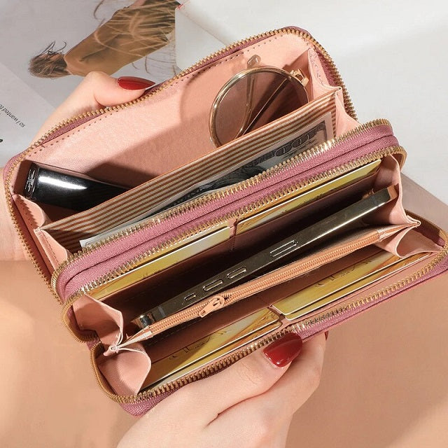 Large Capacity PU Solid Color Zipper Wallet Mssza