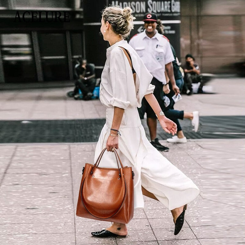 Leather Totes and Simple Style Large Capacity Crossbody Bag Mssza