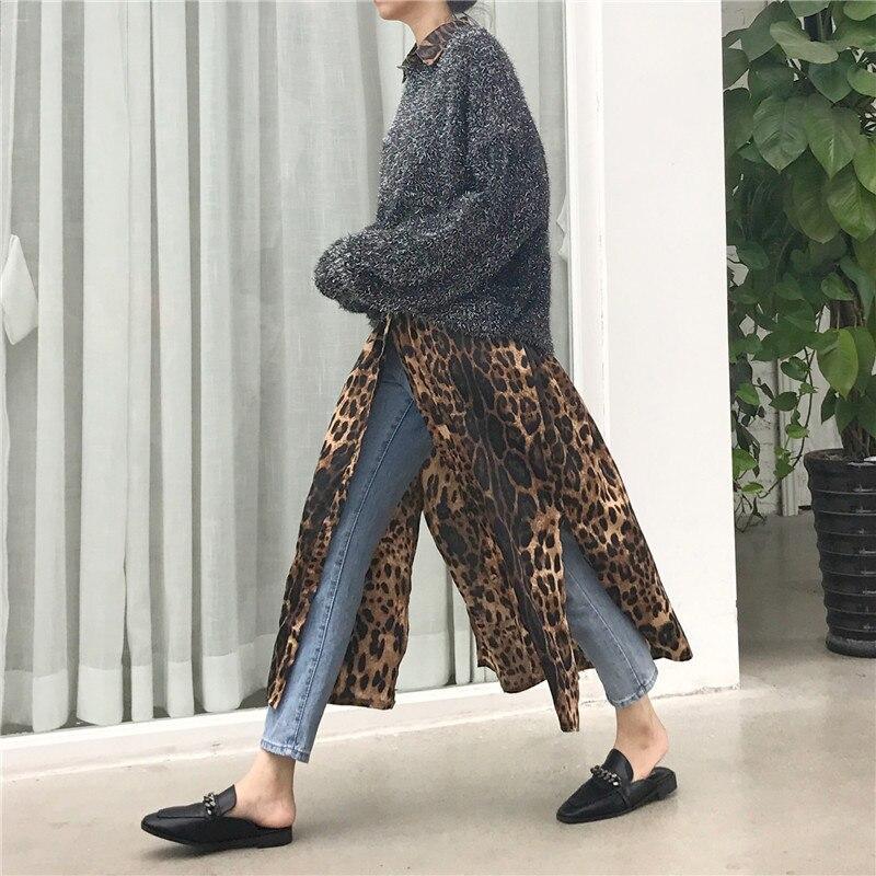 Leopard print shirt dress long sleeve causal loose split dress  streetwear Button up korean dresses vestidso Mssaz Desses