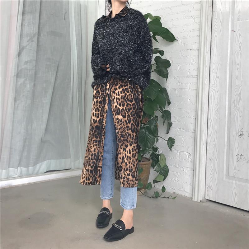Leopard print shirt dress long sleeve causal loose split dress  streetwear Button up korean dresses vestidso Mssaz Desses