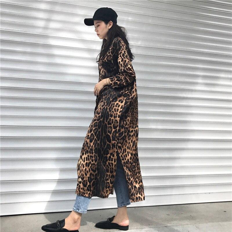 Leopard print shirt dress long sleeve causal loose split dress  streetwear Button up korean dresses vestidso Mssaz Desses