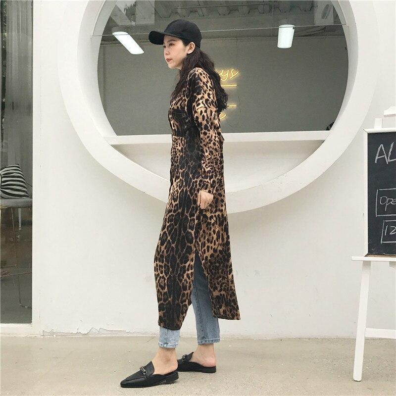 Leopard print shirt dress long sleeve causal loose split dress  streetwear Button up korean dresses vestidso Mssaz Desses
