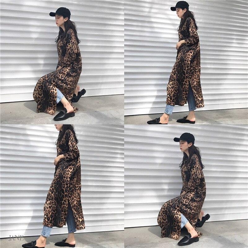 Leopard print shirt dress long sleeve causal loose split dress  streetwear Button up korean dresses vestidso Mssaz Desses