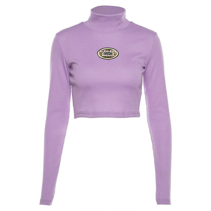 Letter Embroidery Turtleneck T-shirt Mssza