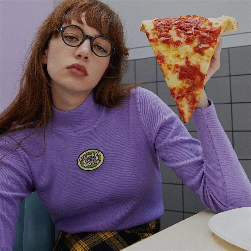 Letter Embroidery Turtleneck T-shirt Mssza