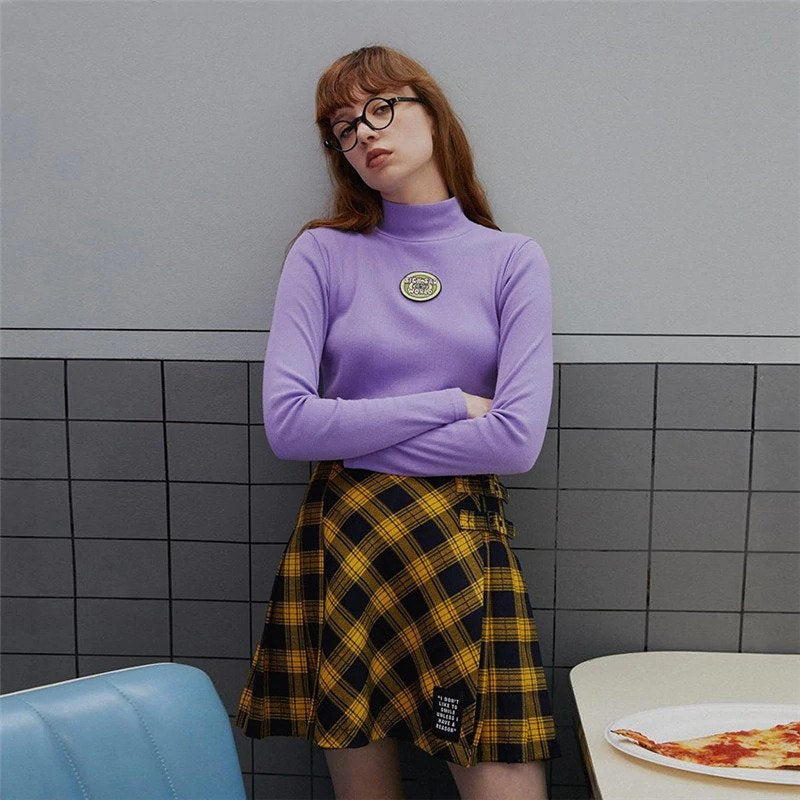 Letter Embroidery Turtleneck T-shirt Mssza