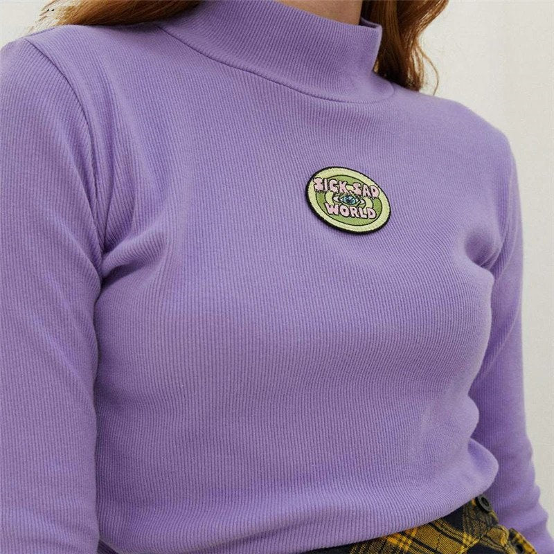 Letter Embroidery Turtleneck T-shirt Mssza