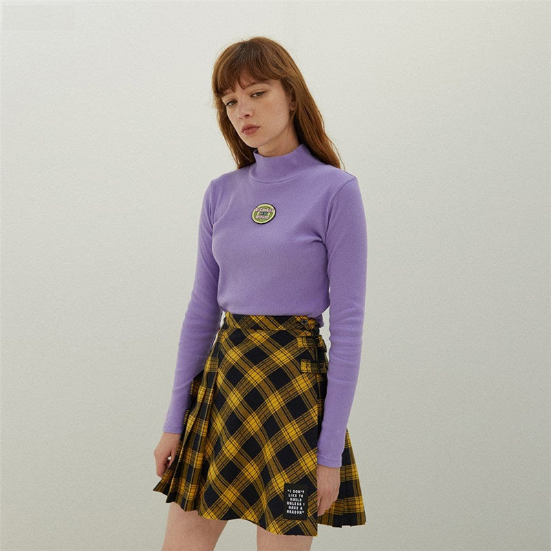 Letter Embroidery Turtleneck T-shirt Mssza