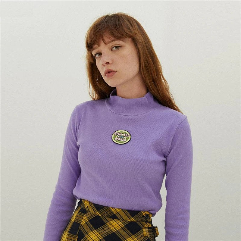 Letter Embroidery Turtleneck T-shirt Mssza