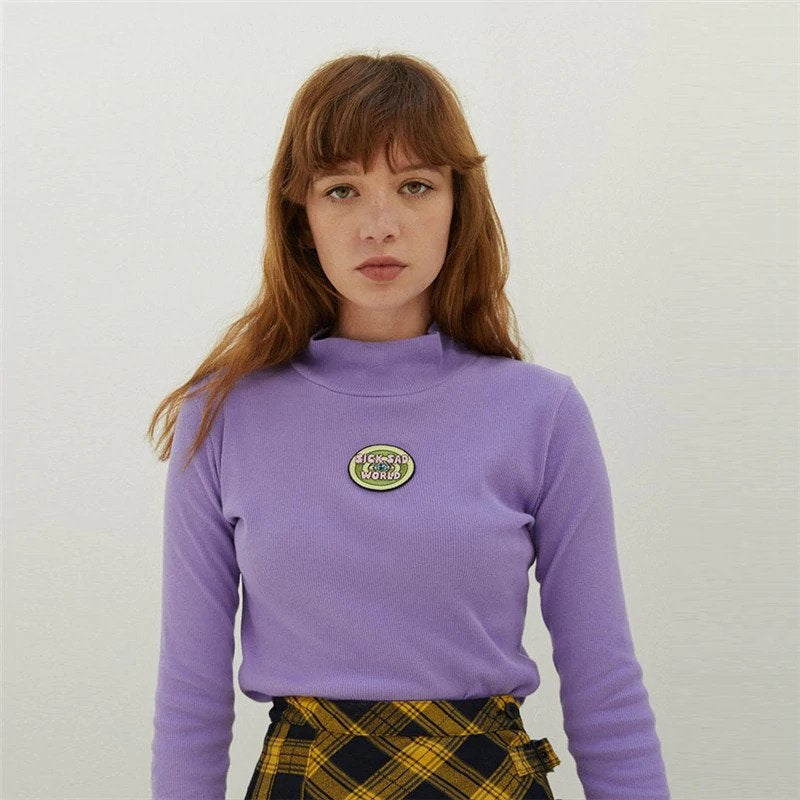 Letter Embroidery Turtleneck T-shirt Mssza
