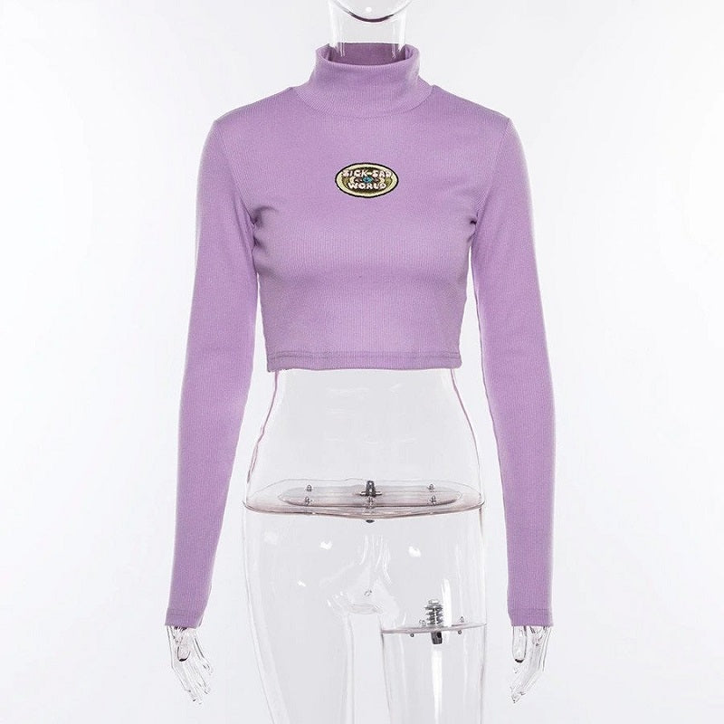 Letter Embroidery Turtleneck T-shirt Mssza