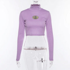 Letter Embroidery Turtleneck T-shirt Mssza