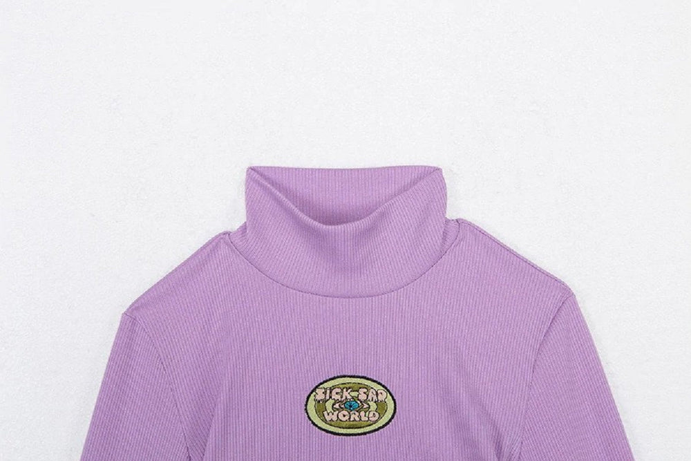 Letter Embroidery Turtleneck T-shirt Mssza