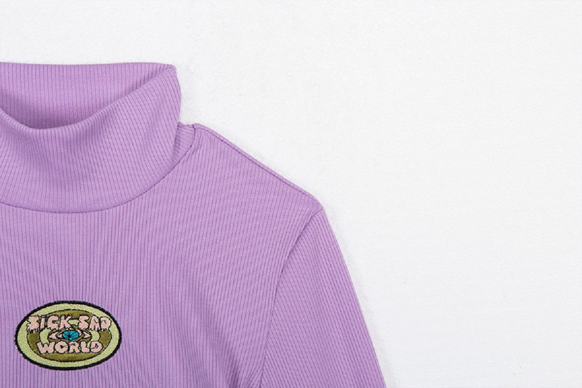 Letter Embroidery Turtleneck T-shirt Mssza