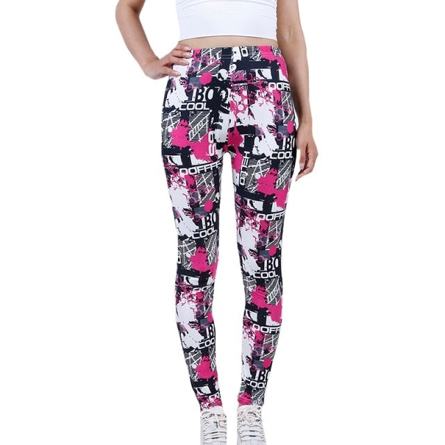 Letter Print Gym Yoga Leggings High Waist Pants Running Sports Jogging Mssza