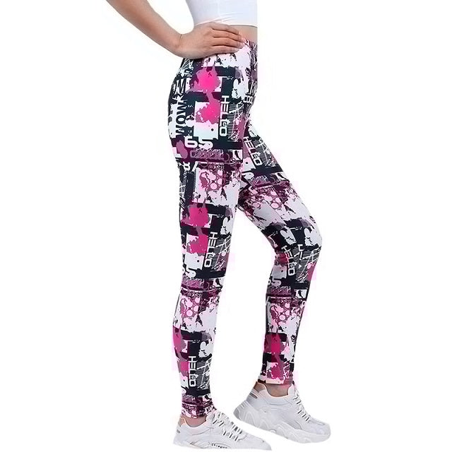 Letter Print Gym Yoga Leggings High Waist Pants Running Sports Jogging Mssza