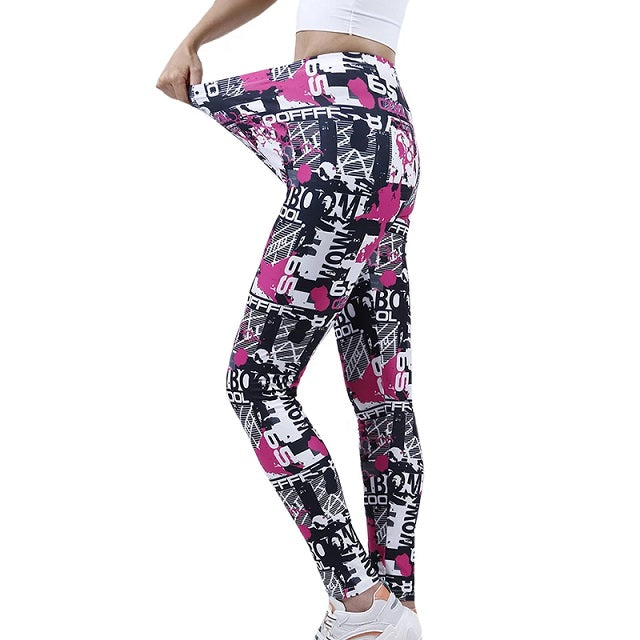 Letter Print Gym Yoga Leggings High Waist Pants Running Sports Jogging Mssza