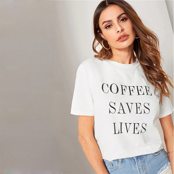 Printing Letter Slogan Short Sleeve Round Neck T-Shirt Mssza