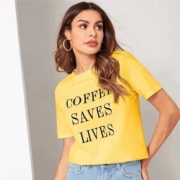 Printing Letter Slogan Short Sleeve Round Neck T-Shirt Mssza