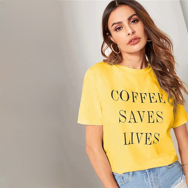 Printing Letter Slogan Short Sleeve Round Neck T-Shirt Mssza