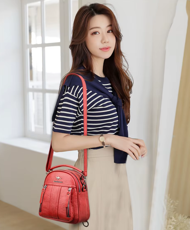 Letter Solid zipper Interior Slot Pocket Small Travel 4 In 1 Leather Backpack Mssza