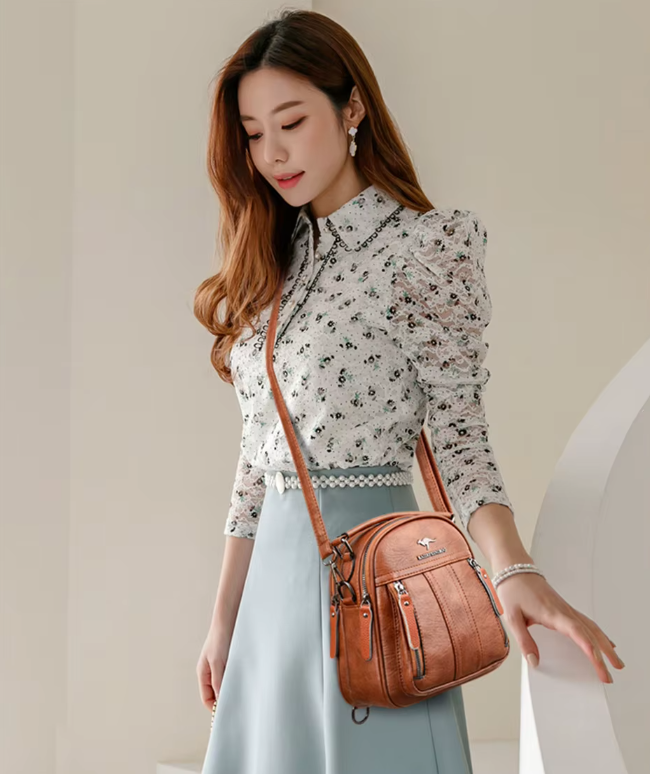 Letter Solid zipper Interior Slot Pocket Small Travel 4 In 1 Leather Backpack Mssza