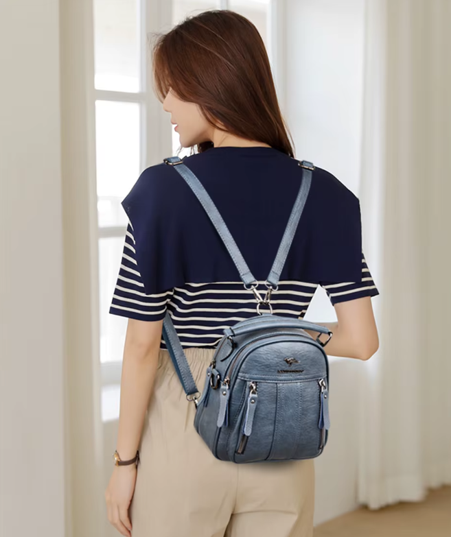 Letter Solid zipper Interior Slot Pocket Small Travel 4 In 1 Leather Backpack Mssza