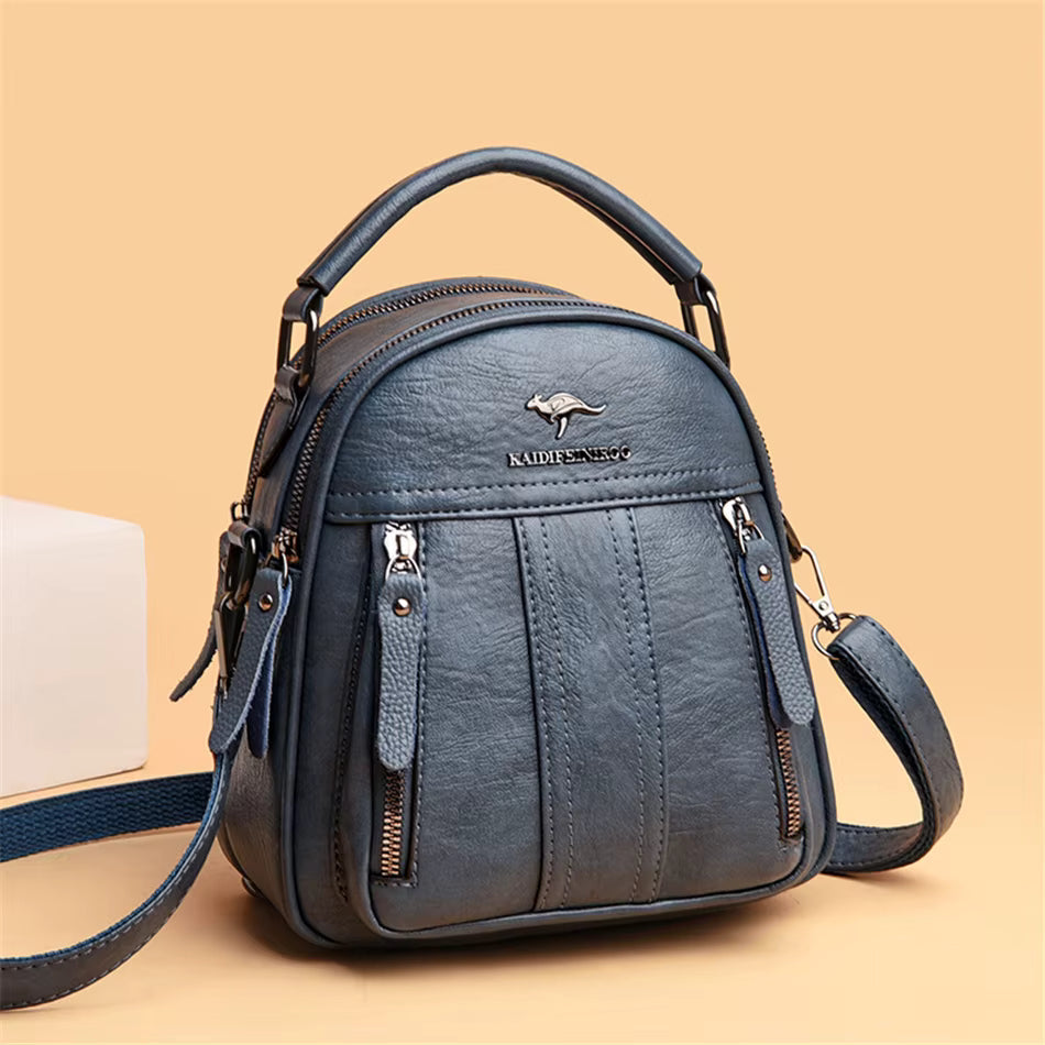 Letter Solid zipper Interior Slot Pocket Small Travel 4 In 1 Leather Backpack Mssza