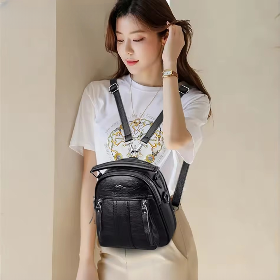 Letter Solid zipper Interior Slot Pocket Small Travel 4 In 1 Leather Backpack Mssza