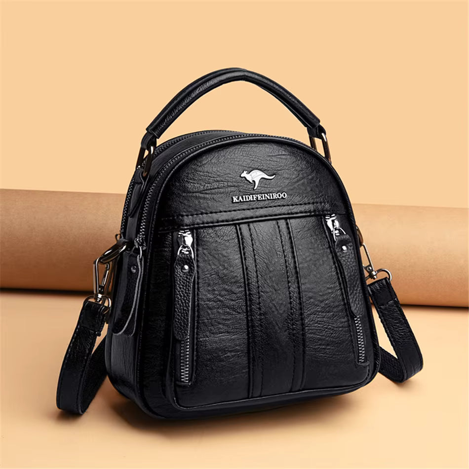 Letter Solid zipper Interior Slot Pocket Small Travel 4 In 1 Leather Backpack Mssza