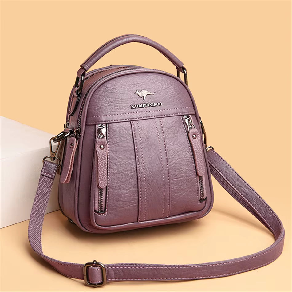 Letter Solid zipper Interior Slot Pocket Small Travel 4 In 1 Leather Backpack Mssza