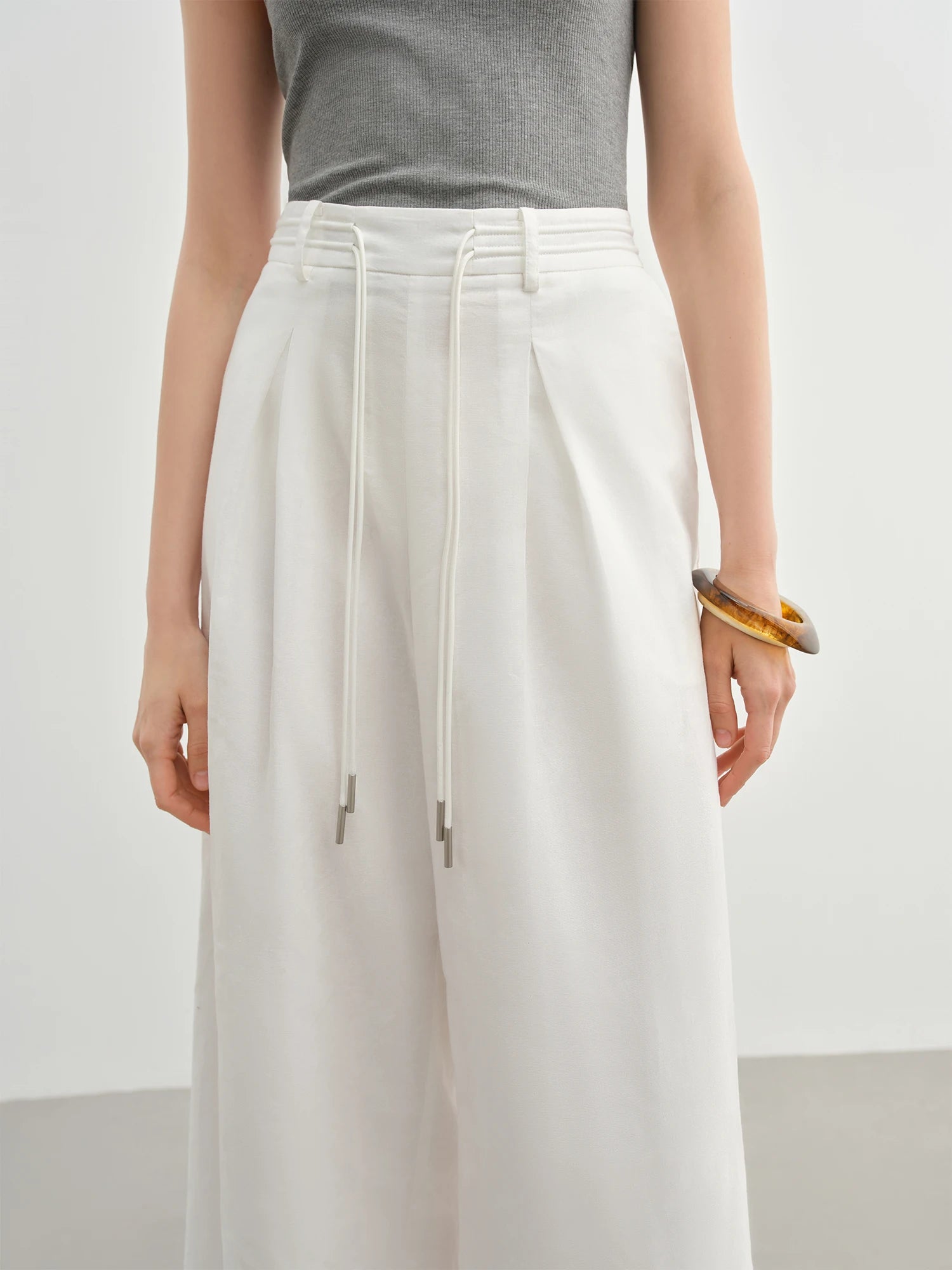 Linen Drawstring Wide-leg Cotton Knitted Drape Loose High Waist Slim Casual Pants Mssza