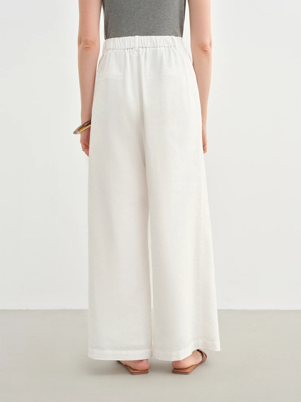 Linen Drawstring Wide-leg Cotton Knitted Drape Loose High Waist Slim Casual Pants Mssza