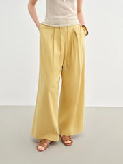 Linen Drawstring Wide-leg Cotton Knitted Drape Loose High Waist Slim Casual Pants Mssza