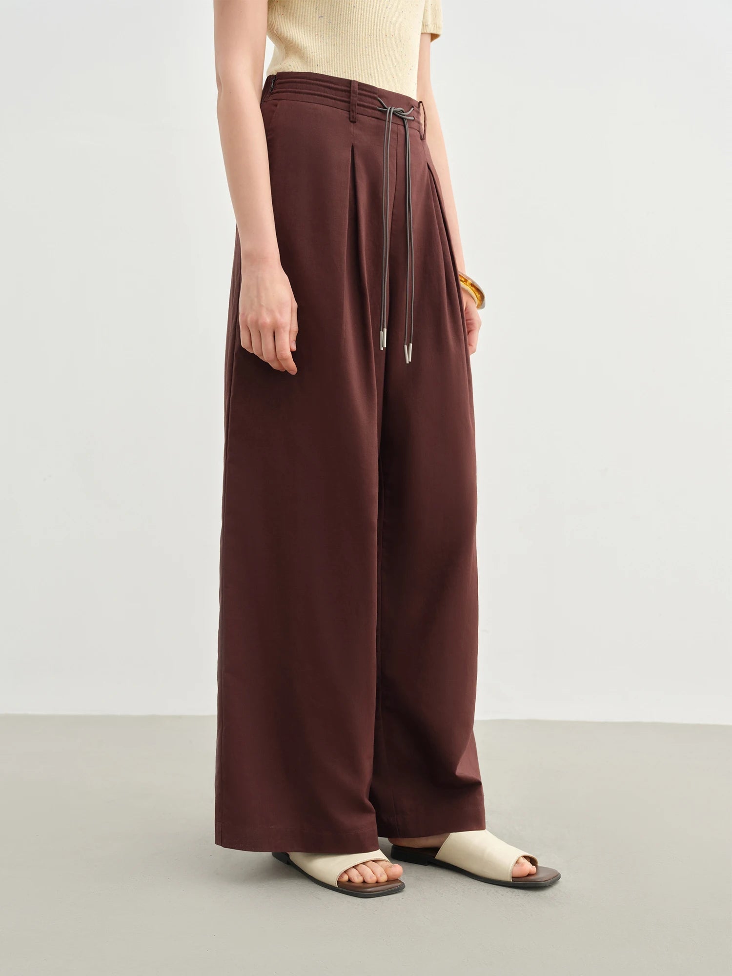 Linen Drawstring Wide-leg Cotton Knitted Drape Loose High Waist Slim Casual Pants Mssza